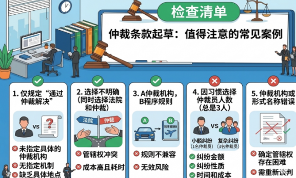 仲裁条款起草检查清单：合同实践中常见且需重点关注的情形