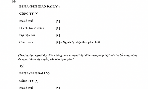 HỢP ĐỒNG ĐẠI LÝ