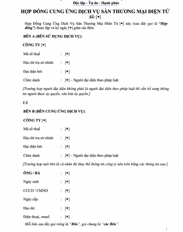 HỢP ĐỒNG CUNG ỨNG DỊCH VỤ SÀN TMĐT