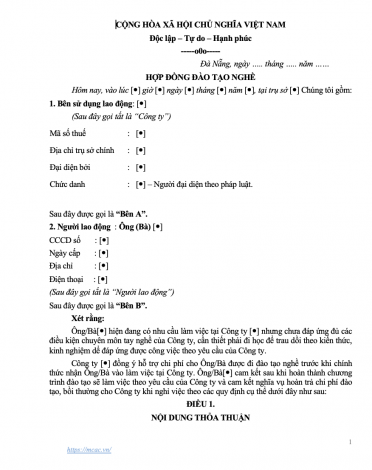 HỢP ĐỒNG ĐÀO TẠO NGHỀ