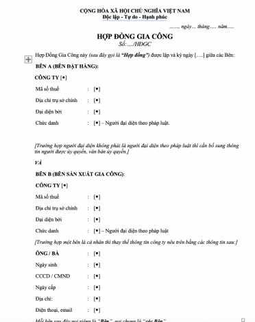 HỢP ĐỒNG GIA CÔNG