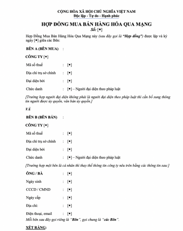 HỢP ĐỒNG MUA BÁN HÀNG HÓA QUA MẠNG