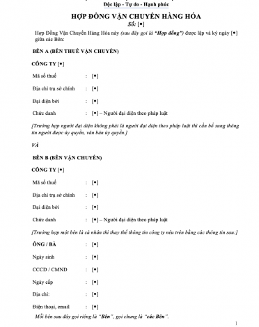 HỢP ĐỒNG VẬN CHUYỂN HÀNG HÓA